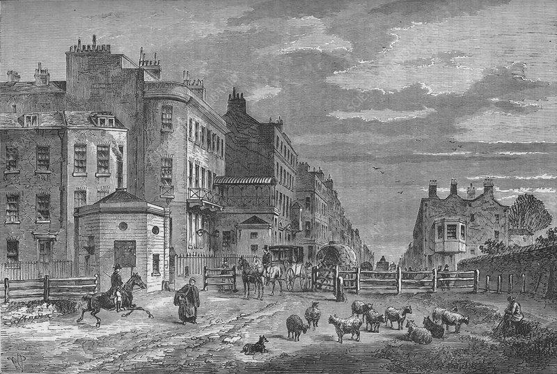 Old view of Oxford Street, London. Unknown author, published in The Penny Magazine, London, 1837 Old view of Oxford Street, London. Unknown author, published in The Penny Magazine, London, 1837