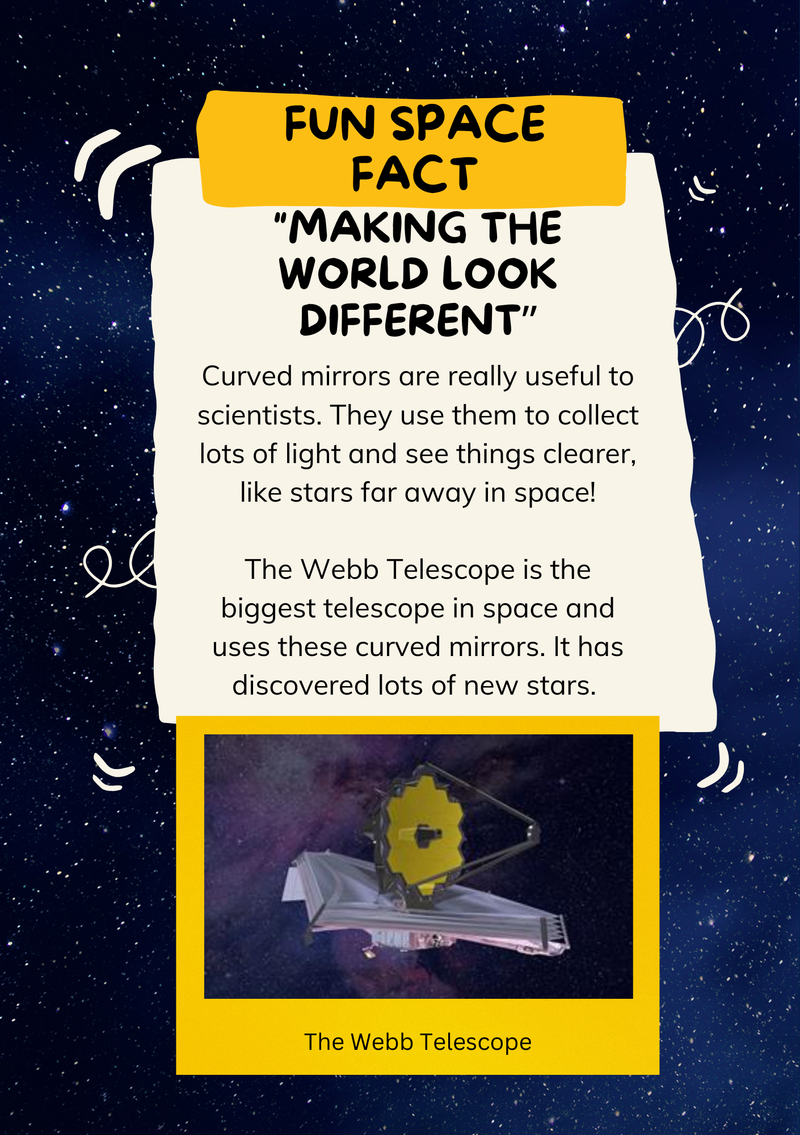 Curved mirrors SEND backpack fun fact card