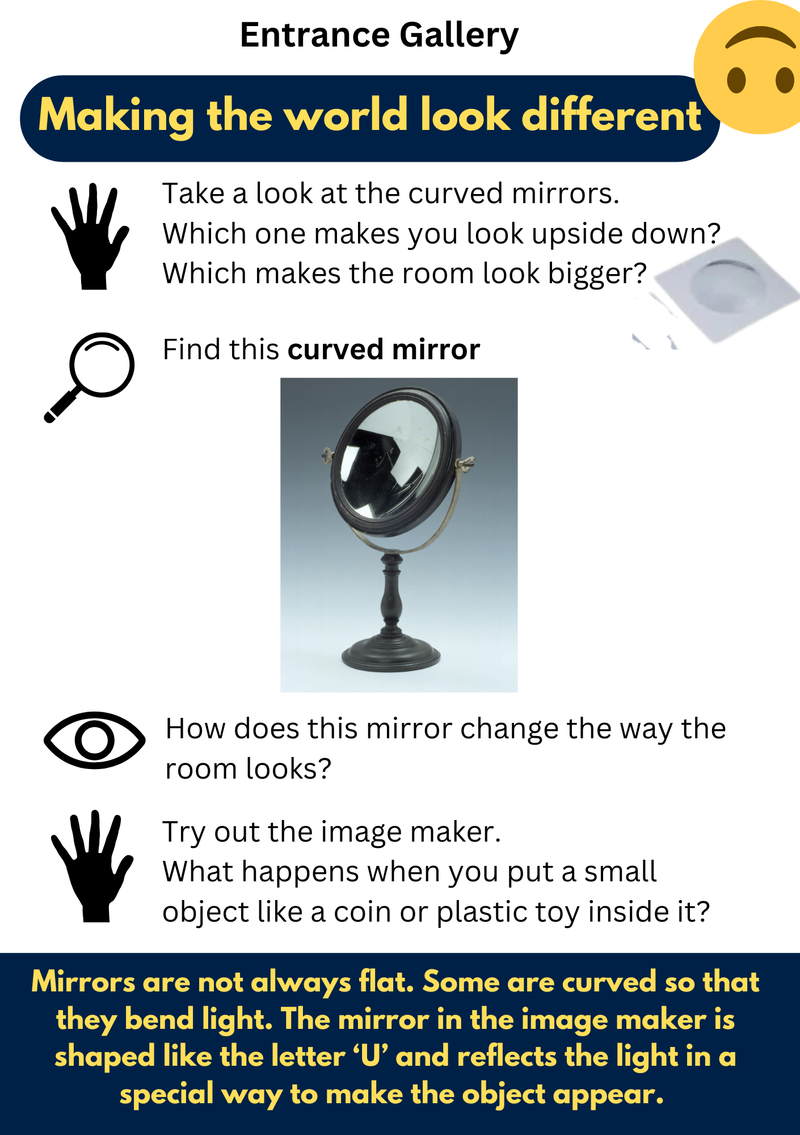 Curved mirrors SEND backpack instruction card