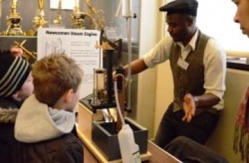 Demonstrating a model Newcomen steam pump Demonstrating a model Newcomen steam pump