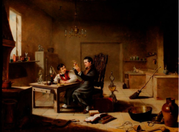 Oil painting in History of Science Museum collection believed to be of chemist Humphrey Davy, inventor of the Davy Lamp, with his assistant (dated 1827). Inventory no 56577