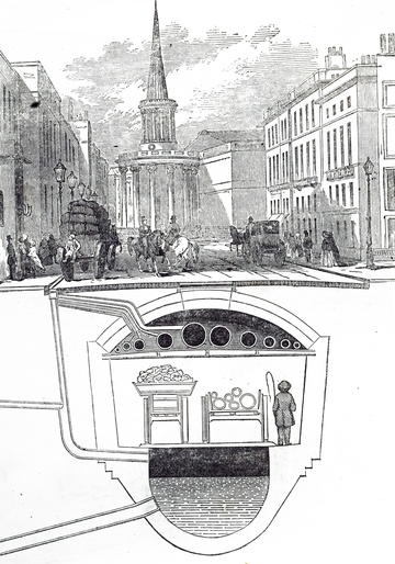 Sectional view of the planned subway beneath Holywell Street, Oxford. Dated 1800s CE